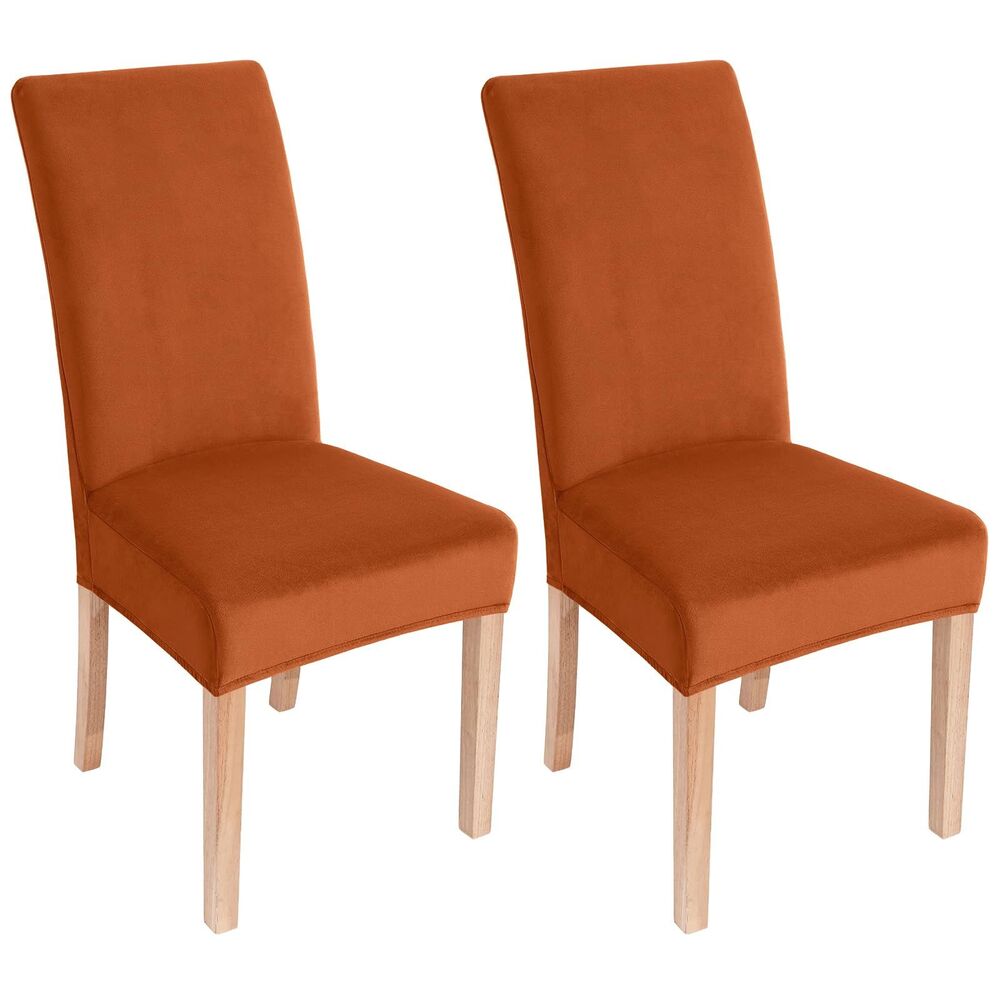 Smiry Velvet Dining Chair Covers, Set of 2, Rust